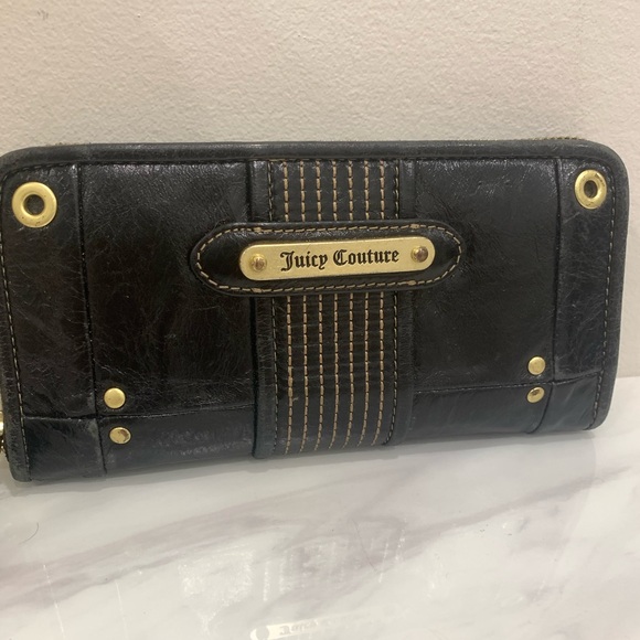JUICY COUTURE Y2K Black Continental Zip Wallet (fits cellphone)RARE Find - Picture 3 of 9